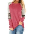 thumbnail image 1 of Nlife Women Stripes Leopard Print Crew Neck Long Sleeve Top, 1 of 8