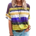 thumbnail image 1 of Nlife Women Tie Dye Colorblock Stripe Crew Neck Short Sleeves Shirt, 1 of 2