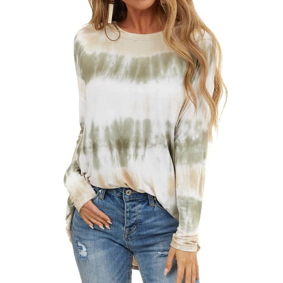 Nlife Women Tie Dyed Long Sleeve Round Neck Pullover Top