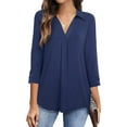 thumbnail image 1 of Nlife Women V Neck 3/4 Sleeve Solid Color Pleated Blouse, 1 of 6