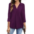 thumbnail image 1 of Nlife Women V Neck 3/4 Sleeve Solid Color Pleated Blouse, 1 of 2