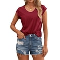 thumbnail image 1 of Nlife Women V Neck Cap Sleeve Basic T-Shirt, 1 of 5