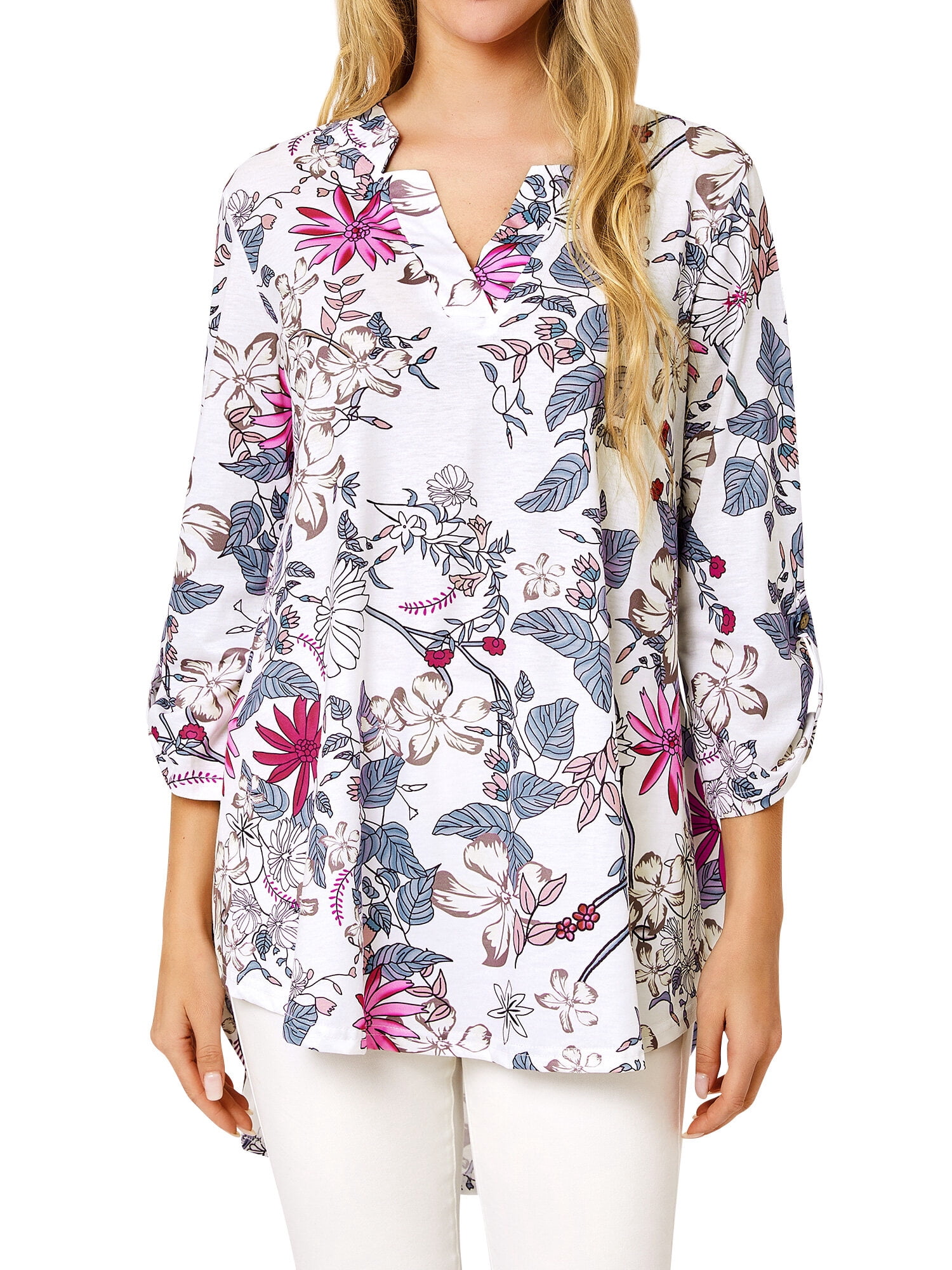 Paisley Delight Long Sleeve Floral Print Top with Embroidery in Ivory