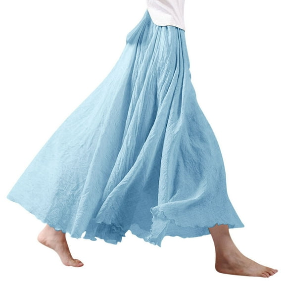 Nlife Women's Bohemian High Waist Flowy Double Layer Maxi Skirt