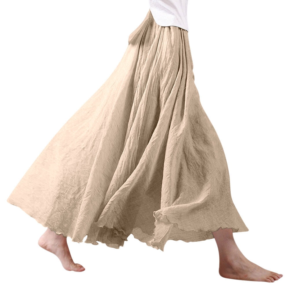 Nlife Women's Bohemian High Waist Flowy Double Layer Maxi Skirt