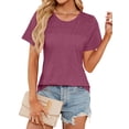 thumbnail image 1 of Nlife Women's Crew Neck Short Sleeve Textured Yoke T-Shirt, 1 of 7