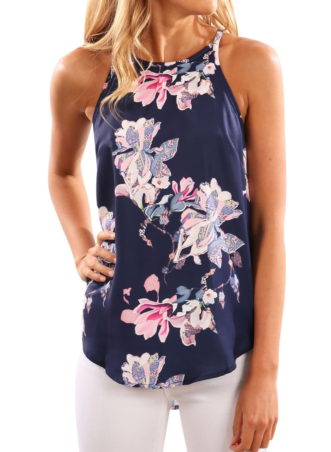 Nlife Women's Floral Print Crew Neck Tank Top,XL - Walmart.com