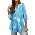 thumbnail image 1 of Nlife Women's Floral Print Short Sleeve Asymmetric Top, 1 of 9