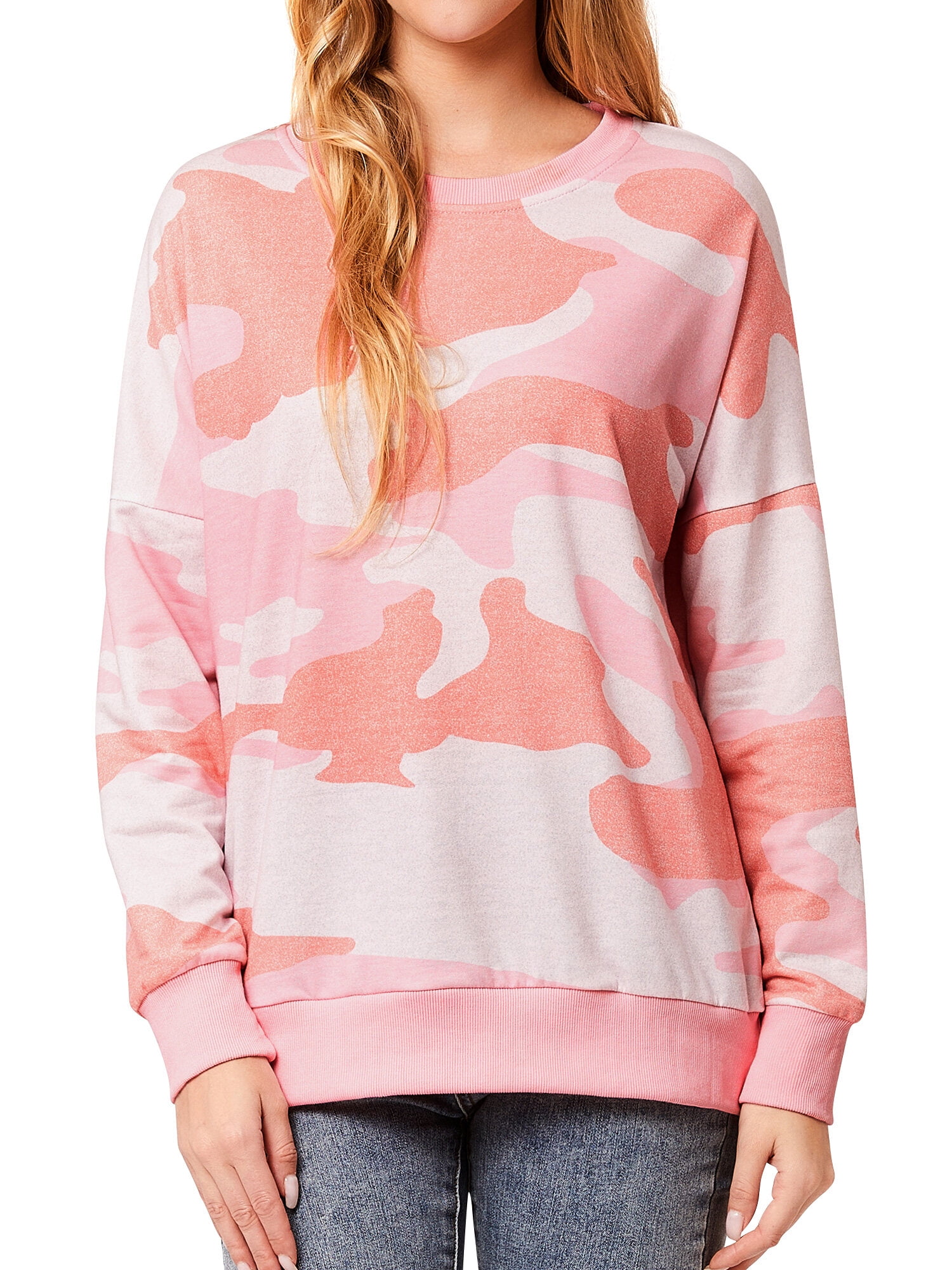 Nlife Women's Long Sleeve Camouflage Print Tops