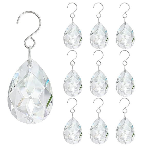 EWSFHUI 10pcs 38mm Clear Crystal Teardrops Chandelier Parts,Chandelier Crystal Prisms Pendants with Hook,Hanging Crystals for Lamp Window Christmas Tree Decoration Suncatcher