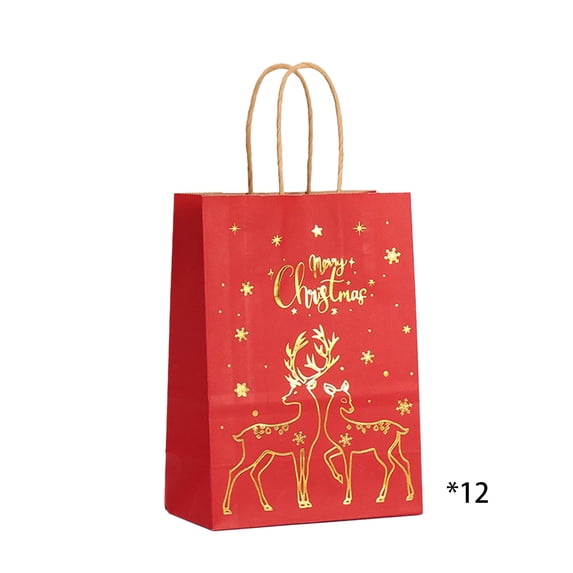 Nmdmisc 12 Pcs Christmas Gift Bags,Christmas Kraft Paper Bags with Gold Merry Christmas,Party Gift Bags with Handles,Red Green Candy Treat Bags for Winter Xmas Supplies Kids Xmas Holiday (Red A)