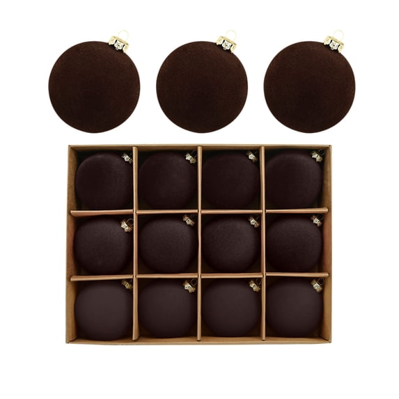 Nmdmisc 12 Pcs Christmas Velvet Balls 2.36" Flocked Christmas Hanging Ornaments Handmade Velvet Balls Christmas Tree Ornaments Xmas Velvet Tree Bulbs for Wedding Anniversary Party (Coffee)