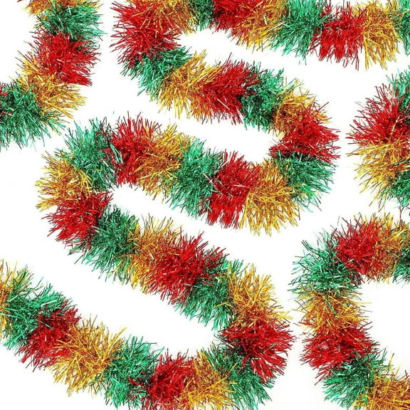 Nmdmisc 16.4 Feet Christmas Tinsel Garland Metallic Twist Garland Frost Tip Glitter Xmas Tree Decorations Shiny Wreath for Christmas Party Supplies Indoor and Outdoor Decor (Red,Green,Gold)