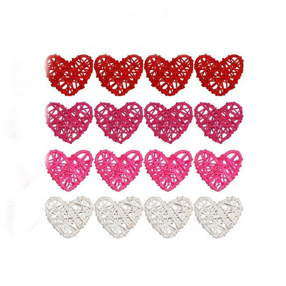 Nmdmisc 16pcs Valentine's Day Heart Rattan Wicker Balls Heart Shape Hanging Ornaments Vase Bowl Fillers for Wedding Valentine's Day Party Home Decor Table Tree Decorations