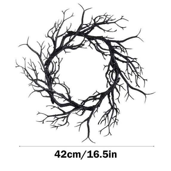 Nmdmisc 17" Halloween Black Branch Wreath Spooky Gothic Twig Halloween Wreaths for Front Door Artificial Dead Branches Sign Hanging Decorations Indoor Outdoor for Home Wall Window