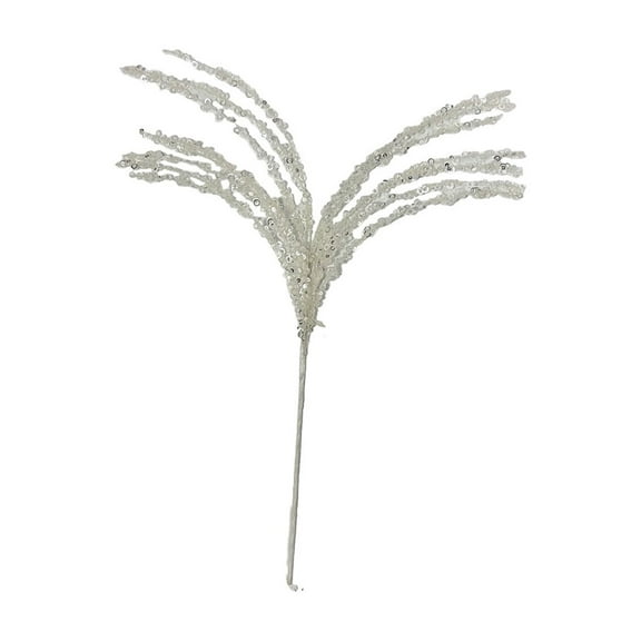 Nmdmisc 1Pcs Artificial Glitter Berry Stem Ornaments,Decorative Bead Sticks,Glittery Twigs,Picks,Branches for Christmas Tree,Small Vase,Holiday,Wedding,Party (22", White)