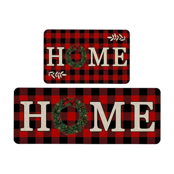 Nmdmisc 2 Pcs Christmas Kitchen Rugs and Mats for Floor Non-Slip Backing Mat Merry Christmas Kitchen Decor Anti Fatigue Kitchen Rug Sets with Runner Xmas Decor (Red, 16"x47"+16"x24")