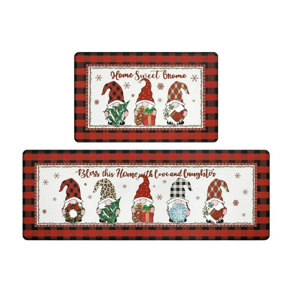 Nmdmisc 2 Pcs Christmas Kitchen Rugs and Mats for Floor Non-Slip Backing Mat Merry Christmas Kitchen Decor Anti Fatigue Kitchen Rug Sets with Runner Xmas Decor (White, 16"x47"+16"x24")