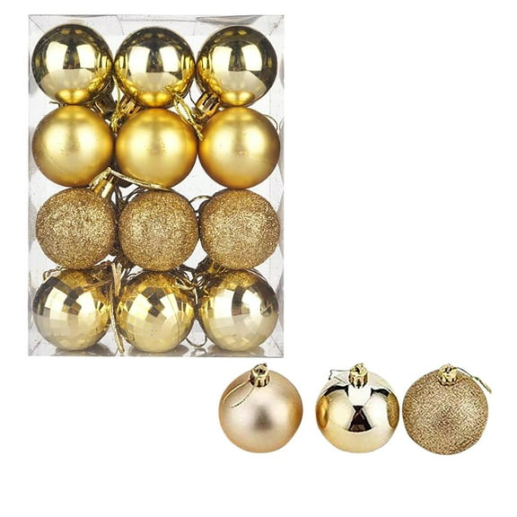 Nmdmisc 24Pcs 1.6" Small Christmas Ball Ornaments Shatterproof Christmas Decorations Tree Balls for Holiday Wedding Party Decoration, Tree Ornaments Hooks Included (Gold, 4cm/1.6")