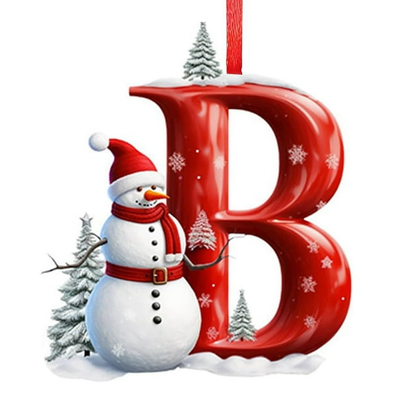 Nmdmisc 26 Letters Christmas Tree Decoration Pendant,Hanging Xmas Snowman Alphabet Letters for Christmas Tree Pendant Acrylic 2D Flat Christmas Decorations (B)