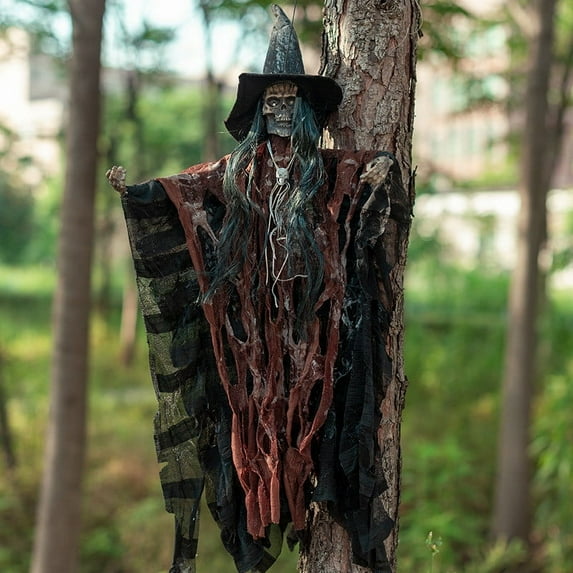 27.5" Halloween Animated Hanging Talking Witch,Sound Activated Ghost Halloween Decor Animatronic Hanging Decorations for Halloween Party Prop Decor,Outdoor Indoor Decorations