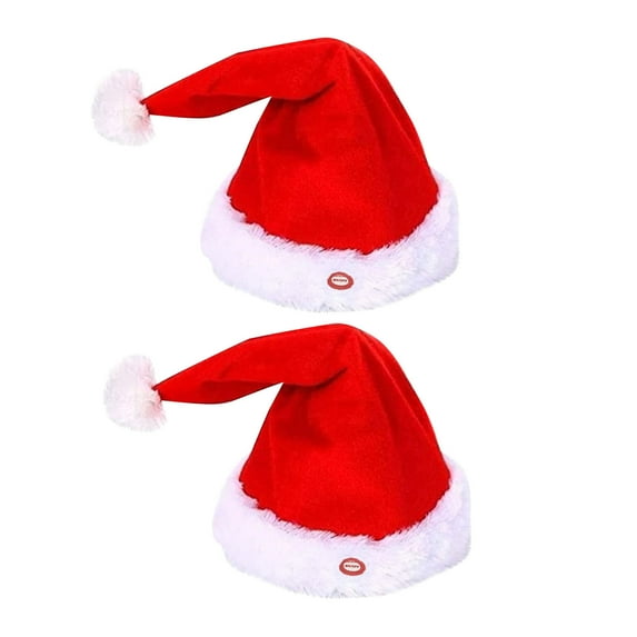 Nmdmisc 2Pcs Singing and Dancing Christmas Santa Hat Electric Swing Moving Hat Plush Red and White Musical Christmas Hat Santa Cap Adults Gifts for Xmas New Year Party Supplies