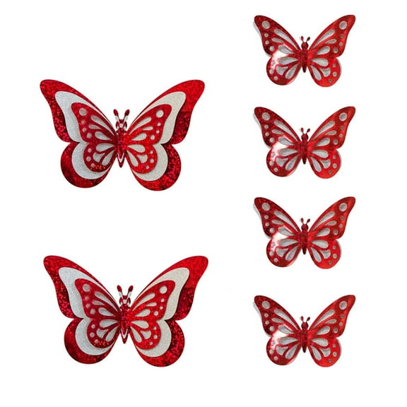 EWSFHUI 3D Butterfly Wall Decor,Three Layer Hollow Red Butterflys Valentine Day Decoration Bedroom Living Room Wall Sticker Colorful Butterflys 6Pcs