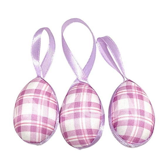 Nmdmisc 3PCS Easter Hanging Eggs with Dots- Fabric Wrapped Easter Egg- Easter Tree Hanging Ornaments for Party Spring Home Garden Decoration (Purple)