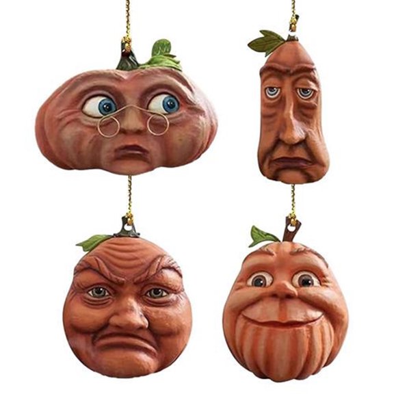 Nmdmisc 4Pcs Halloween Pumpkin Decorations,Fun Pumpkin Decorating Creative Design,Resin Artificial Funny Pumpkin Face,Unique and Interesting Halloween Display