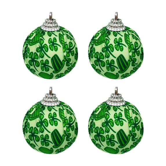 Nmdmisc 4Pcs St. Patrick's Day Ornaments Green Clover Fabric Wrapped Balls 2.75",Decorative Hanging Ornaments for Tree Home Bedroom Party St. Patrick' Day Holiday Decorations