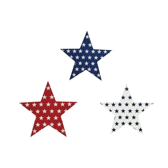 Nmdmisc 4th of July Wooden Star Signs Decorations,Memorial Day Decorations,Patriotic Decor,Rustic Star Shape Tiered Tray,Red Blue White Wood Star Blocks Retro,Freestanding Table Signs, 3Pcs