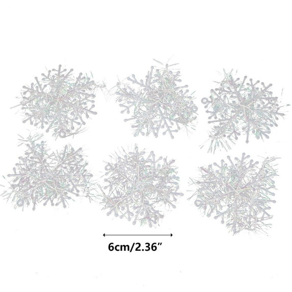 Nmdmisc 6Pcs 2.36" Glitter Snowflake Ornaments Set Mini Christmas Tree Hanging Plastic Decoration for Xmas Party Wedding Anniversary Window Door Home Accessories