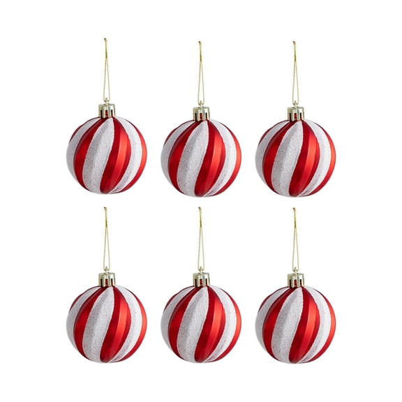 EWSFHUI 6Pcs Christmas Ball Ornaments for Tree Christmas Hanging Decorations Red White Ornaments Polka Dots Stripes Ornaments Peppermint Candy Cane Xmas Tree Decor for Home Party (Red B)