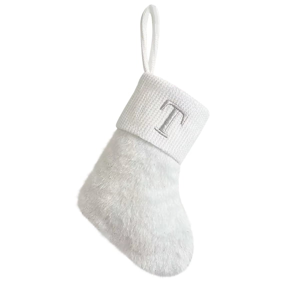 EWSFHUI 7" Initial Monogram Christmas Stocking White Personalized Christmas Stockings with Embroidered Letters Super Soft Initial Christmas Stocking for Christmas Tree Fireplace Decor(T)