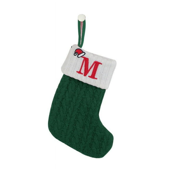 Nmdmisc 7" Mini Cute Knit Monogram Embroidered Christmas Stocking Personalized Initial Christmas Stocking Family Holiday Xmas Party Decor Christmas Decorations-M-Green