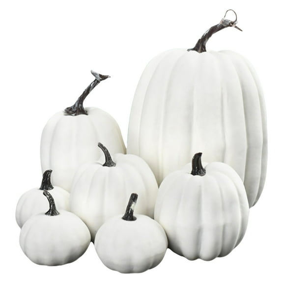 Nmdmisc 7 Pcs Assorted Artificial Pumpkins Halloween Pumpkins Faux Rustic Decorative Foam Pumpkins for Fall Halloween Thanksgiving Tabletop Centerpiece Mantel Kitchen Decor