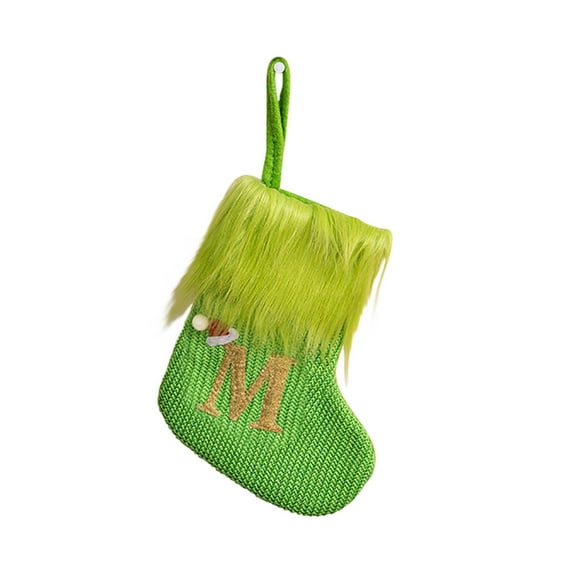 Nmdmisc 8" Green Knit Monogram Christmas Stockings,Personalized Initial Christmas Stocking,Children's Gift Bag,Family Holiday Xmas Party Decor (Letter M)
