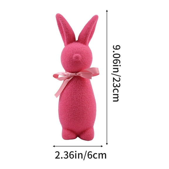 Nmdmisc 9" Flocked Bunny Statue With Bow Shiny Easter Bunny Desktop Decoration Flocked Foam Bunny Statue Easter Indoor Decoration -Pink