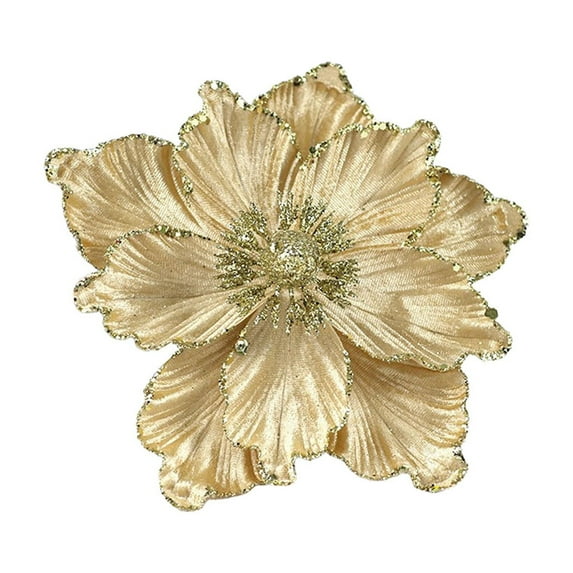 Nmdmisc 9" Glitter Christmas Flowers Large Velvet Magnolia Artificial Floral Ornaments,Folded Flower for Christmas Tree Decoration Wreath Decor Wedding Centerpiece (Gold)