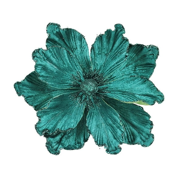 Nmdmisc 9" Glitter Christmas Flowers Large Velvet Magnolia Artificial Floral Ornaments,Folded Flower for Christmas Tree Decoration Wreath Decor Wedding Centerpiece (Green)