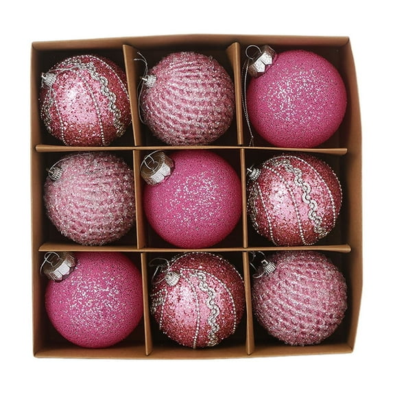 Nmdmisc 9Pcs 3.15" Christmas Balls Ornaments Set Christmas Balls Sequins Lace Christmas Decoration Balls Christmas Gift Balls Christmas Tree Decoration,Pink