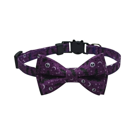 Nmdmisc Adjustable Cat Collar Halloween Pet Bowtie Collar 11 x 0.39inch Halloween Cat Collar Breakaway Kitten Collar Puppy Decoration Accessories (Pumpkin,Skull,Spider)