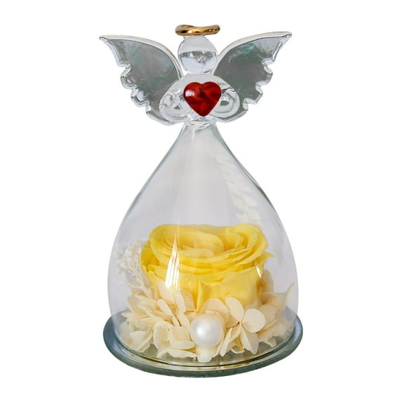 Nmdmisc Angel Rose Figurines Gifts for Women,Preserved Rose Glass Angel Gifts for Her Grandma Mom,Angels Figurines Guardian Unique Gifts Valentine Mothers Day Birthday Gift (Yellow)