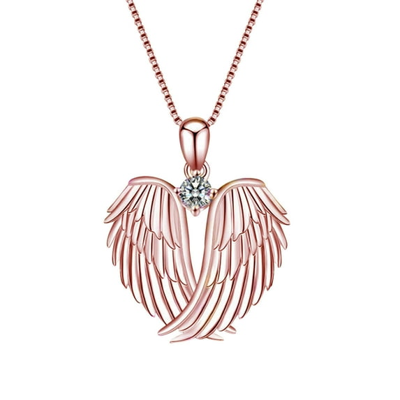 Nmdmisc Angel Wings Necklace Angel Wings Pendant Necklace Birthstone Necklace for Women,Christmas Jewelry Gifts Valentines Day (Rose Gold)