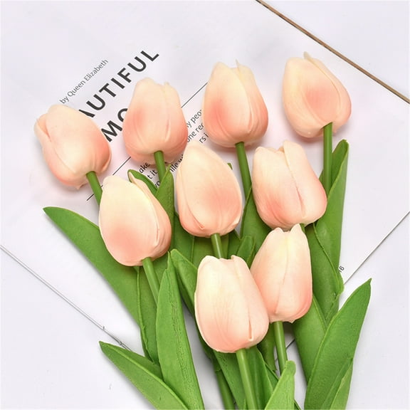 EWSFHUI Artificial Tulip in Bulk for Wedding Bridal Bouquet,Fake Flowers for Valentine's Day Mother's Day Easter Table Centerpieces Decorations(Real-Touch,10Pcs)