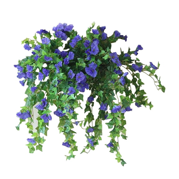 EWSFHUI Artificial Vine Silk Morning Glory Flowers,Hanging Plant in Basket,Pot Porch Decoration for Patio Lawn Garden Spring Decor(Blue)