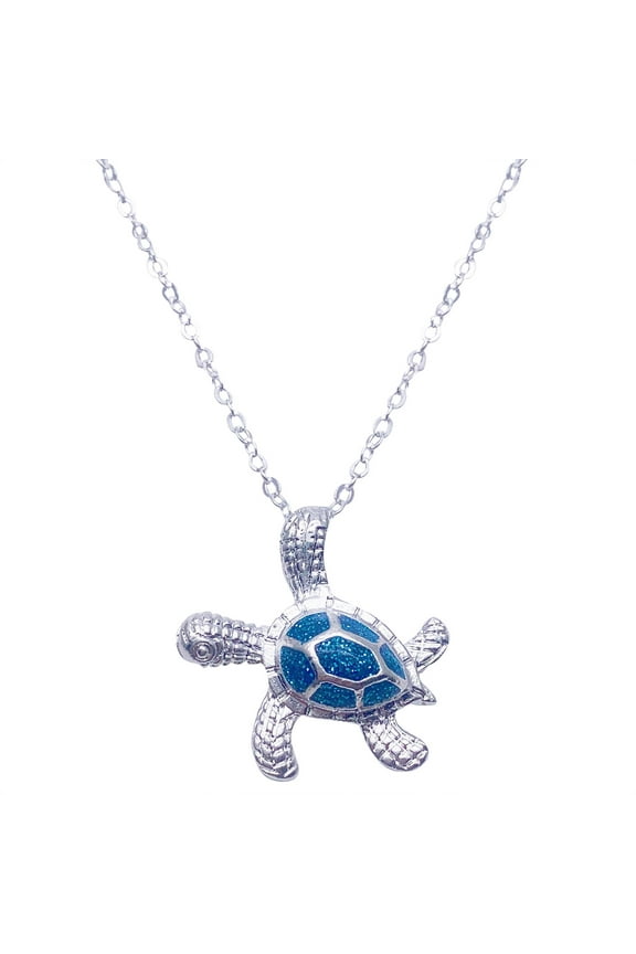 Beautiful Hawaiian Opal Sea Turtle Necklace, Sterling Silver Blue Opal Turtle Pendant,Valentine's Day Gift for Her -Blue