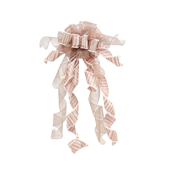 EWSFHUI Beige Christmas Tree Topper Bow with Streamers, Wreath Bows Xmas Tree Topper for Farmhouse Christmas Tree Festival Holiday Party Home Decoration (Stripes)