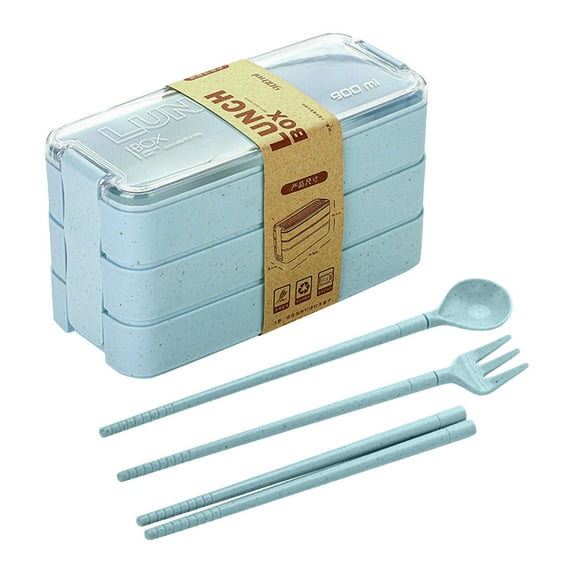 Nmdmisc Bento Lunch box - Wheat Straw Fiber Stackable Bento Box,3-in1 Compartment,Leakproof Lunchbox Container,Adult Lunch Box,Work Lunchbox.Spook and Fork that turns into Chopsticks