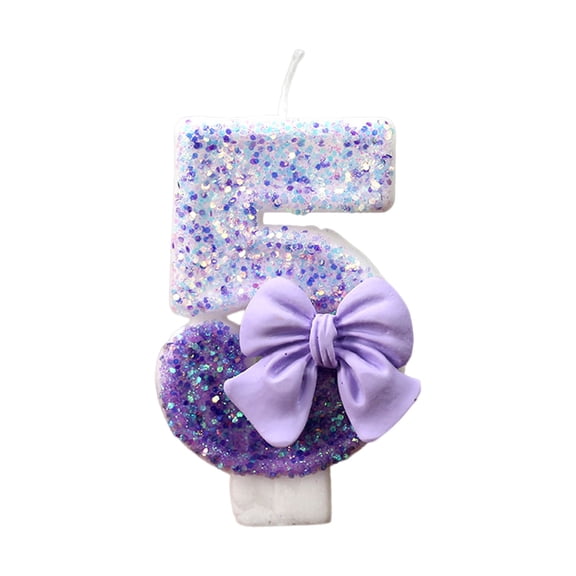 Nmdmisc Birthday Number Candles Purple Bow Birthday Cake Candles Glitter Sequins Number 1 Candle for Cake Decoration Women Girls Birthday Anniversary Commemorative Party Supplies(Number 5)